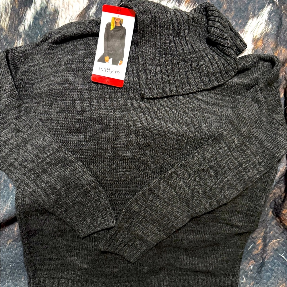 NWT- Matty M knitted turtleneck sweater, charcoal- Women’s size Medium